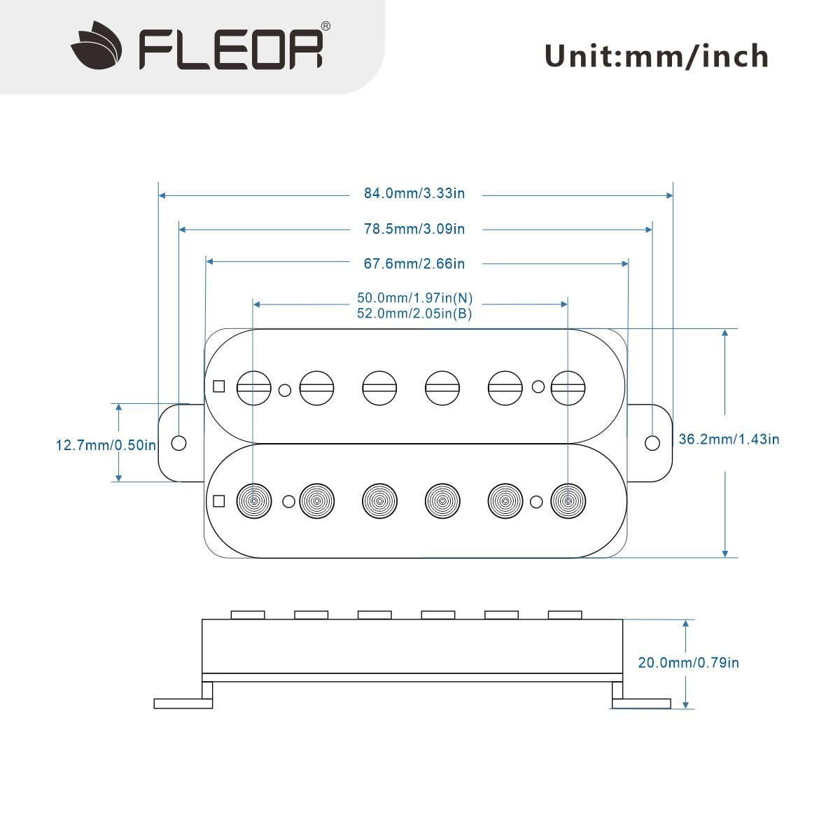 FLEOR Alnico 2 Humbucker Pickup HBA2 gitara elektryczna Humbucker zestaw do odbioru szyi i mostka, biały