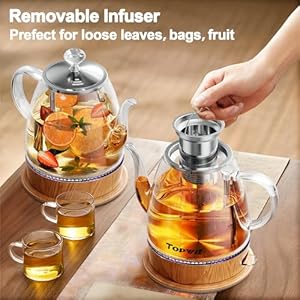 Topwit Electric Kettle Glass For Hot Water Tea and Coffee Dual Purpose Design BPA Free 1L Pour Over Removable Stainless Steel Infuser Auto shut Off Boil dry Protect