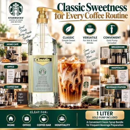 Starbucks Syrup Classic 33 OZ Bottle For Coffee And Tea with Gold Coffee Syrup Pump - image 7