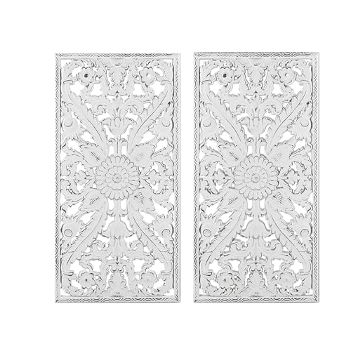 Madison Park Wall Art Living Room Décor - Vintage Botanical Carved Wooden Panel Home Accent Bathroom Decoration Ready to Hang Frames for Bedroom, 15.75
