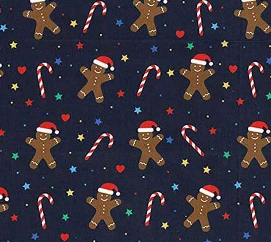 100% Polycotton Christmas Fabric - Gingerbread Men Candy Canes Hats Stars Hearts Puddings Tress (Per Metre) - Sewing Quilting Dress Fabric - Simply Sew Crafty™ (Gingerbread Men/Navy)