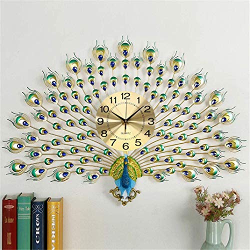 AIOJY Reloj del Pavo Real, Luminoso Salón Seleccione Número Silencioso Cuarzo, Hotel De Decoración De La Boda Metalurgia Reloj Marcando Sin,Colorluminous80 * ​​60 Centimetri
