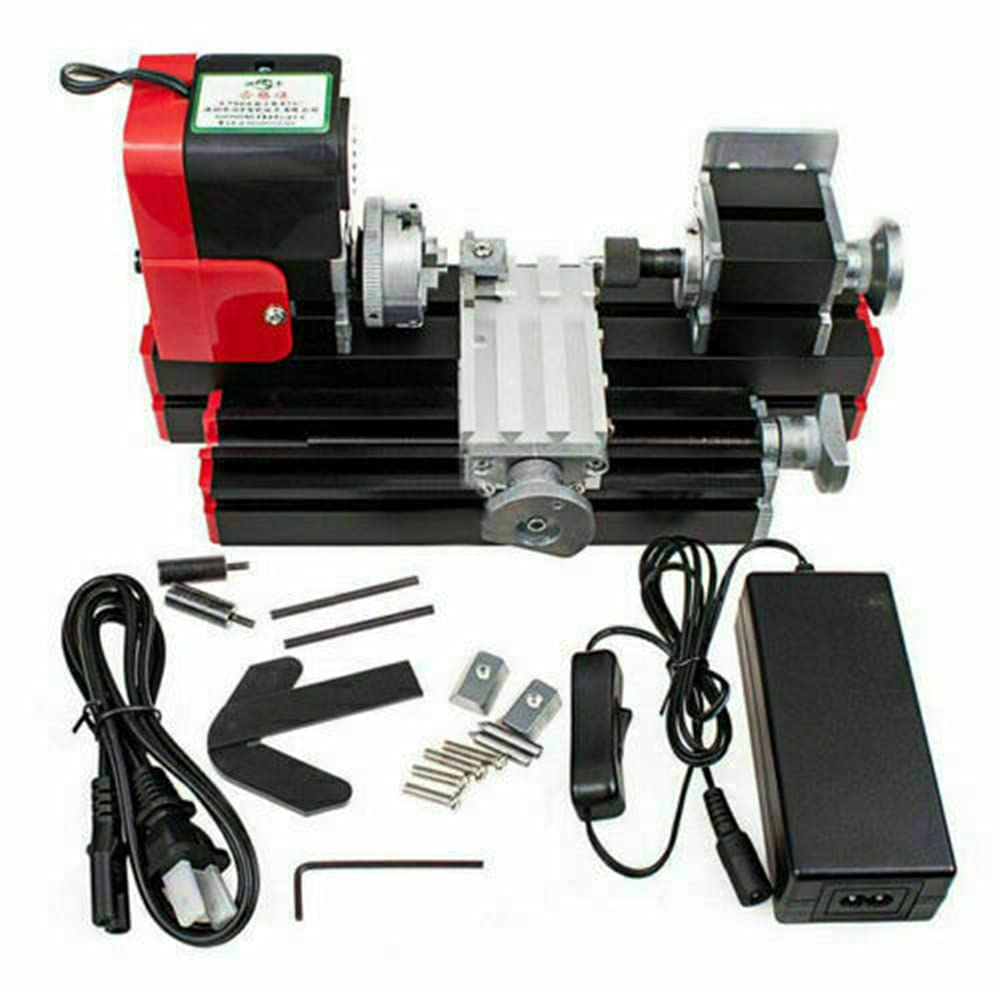 Mini torno de metal, DIY carpintería Mini torno DC 12V miniatura de madera manual motorizada máquina carpintería Mini torno 20000 rev/min