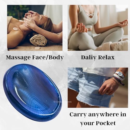 Image of Blue Onyx Crystal Thumb Worry Pebbles Stones for Anxiety Stress Relief