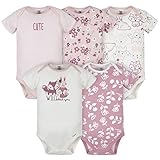 Gerber Baby Girls' 5-Pack Organic Short Sleeve Onesies Bodysuits, Pink Fox Print, 3-6 Months