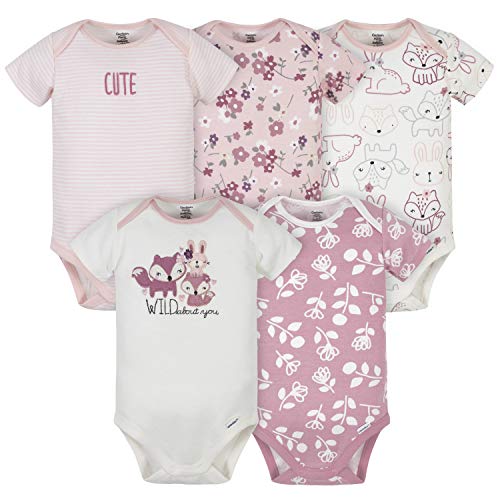 Image of Gerber Baby Girls' 5-Pack Short Sleeve Variety Onesies Bodysuits