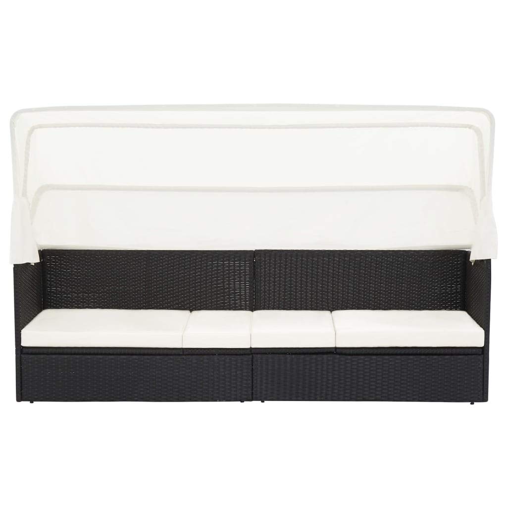 vidaXL Divano da Giardino con Tettoia Divanetto da Esterni Salottino per Patio Mobili da Giardino Arredamento da Esterni in Polyrattan Nero