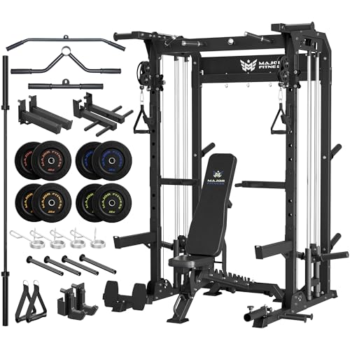Image of MAJOR FITNESS F22 Power Rack, 1600lbs All-in-One Squat Rack with Dual Pulley System, Heavy-Duty Steel Frame, Attachments & Storage for Home Gym Strength Training