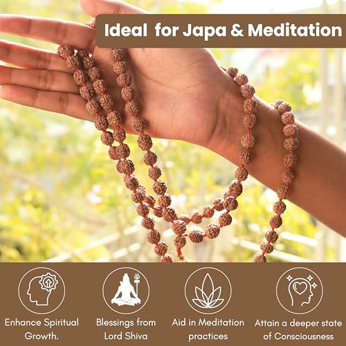 Image of Vado 5 Mukhi Rudraksha Mala 108 Panchmukhi Beads with Certificate 9mm (Brown)