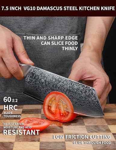 Coltello Nakiri Professionale - Coltello da Cucina 19 cm, Coltello da Chef Acciaio Damasco da 67 Strati- Impugnatura Ergonomica Resina - Xuan Series(Fantasia Arancione) - immagine 4
