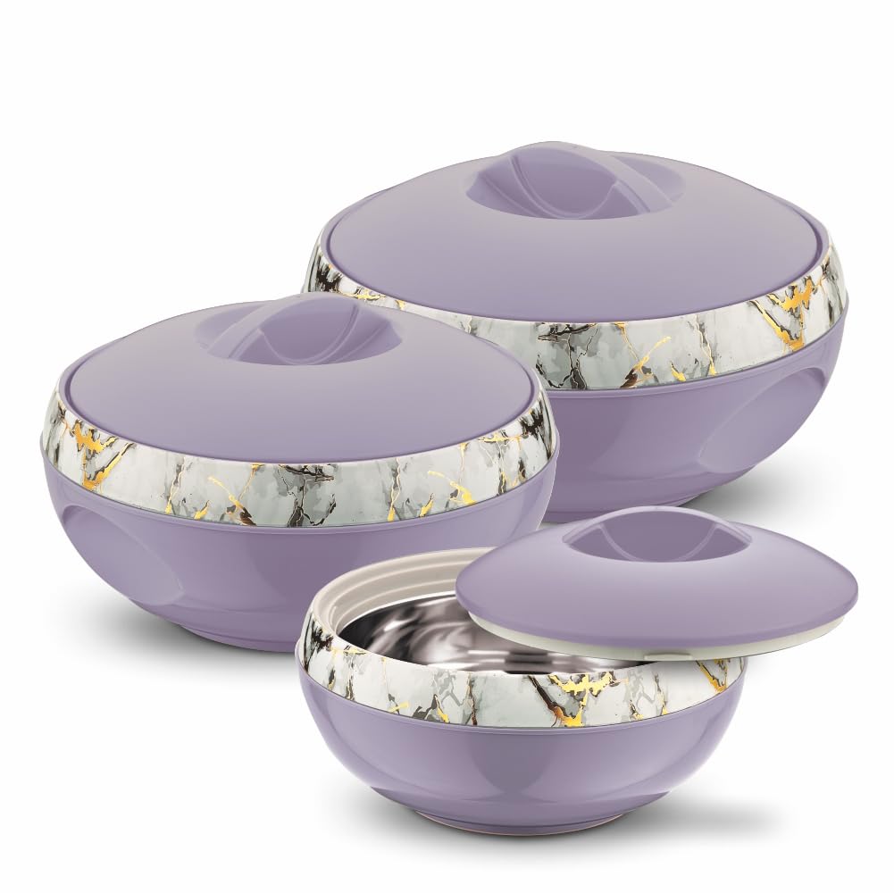 ASIAN Plastowares - Venus Marble Inner Steel Casserole (600 ml, 1000 ml, 1500 ml) Set of 3|Ideal for Serving, Gifts for Diwali & Housewarming | Airtight| Casserole for Roti | Voilet (B0CVB9WMZL) Amazon Price History, Amazon Price Tracker