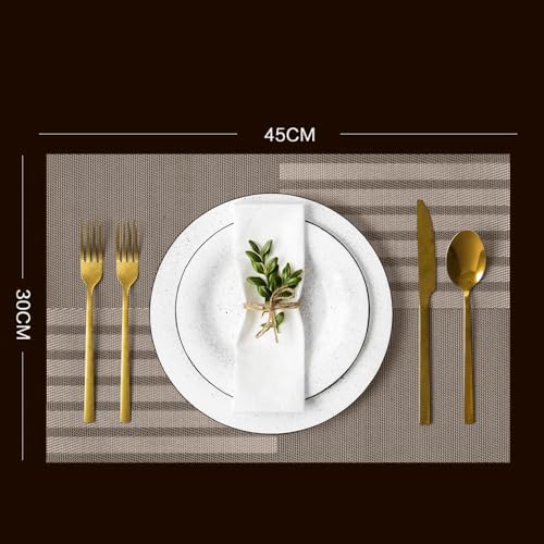 Image of Rectangular Heat Resistant Non-Slip Weave Placemat for Dining Table, Cleanable PVC Woven Dinner Mats | Low-Maintenance| Perfect for Home, Kitchen, Restaurant, Office Bear Browne, Set of 4