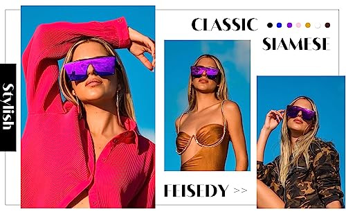 Image of FEISEDY Oversized Square Trendy Sunglasses Womens Mens Futuristic Flat Top Visor Shades UV400 B2470