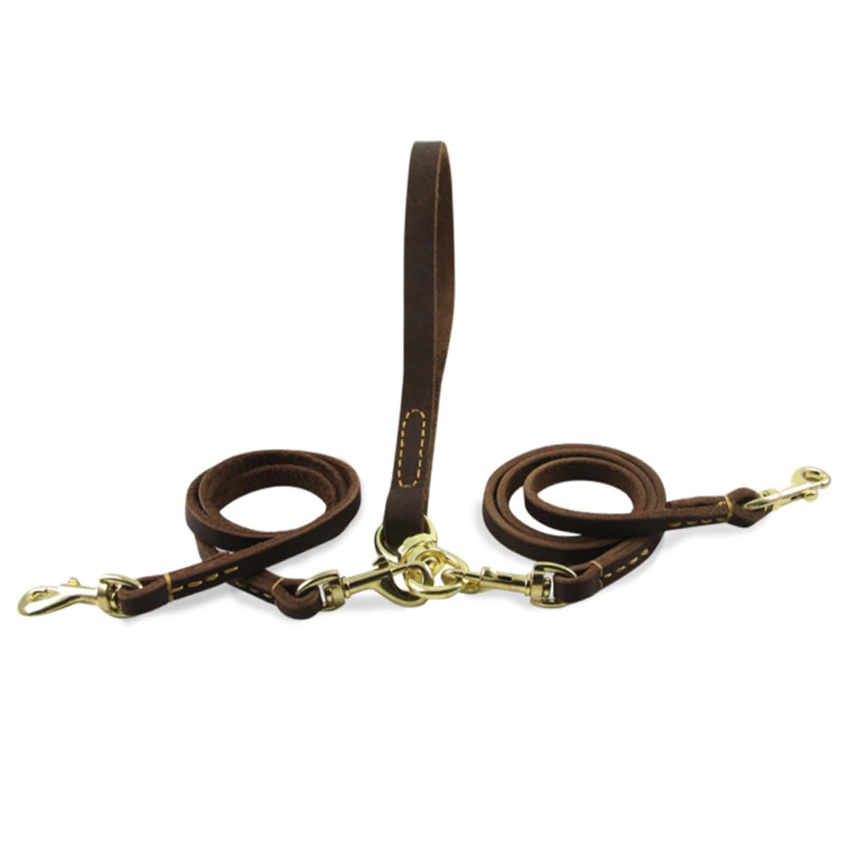 Corde de traction double tête pour chien et chiot réglable en cuir de vache de 120 cm