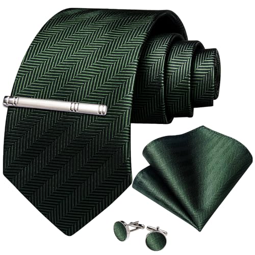 Image of DiBanGu Mens Tie Silk Plaid Striped Necktie and Pocket Square Cufflinks Tie Clip Set with Gift Box Formal Wedding Party