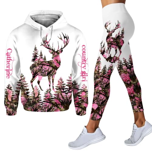Country Girl Personalized Hunting Hoodie and Leggings Deer Hunting Print Hooded Sweatshirt Animal Hoodies 3D Printed Sweatshirt Leggings Personalized Name Hunting 3D Hoodie Leggings for Women Girls