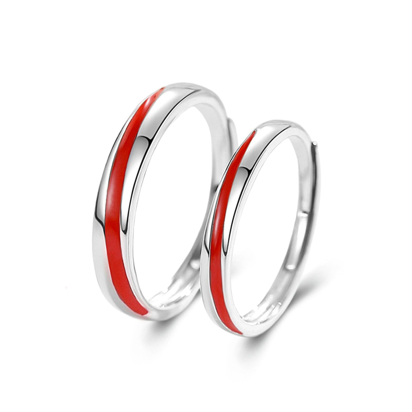 Anello Filo Rosso, Coppia di Anelli in Argento Sterling 925 con Linea Rossa Anello di Fidanzamento Incisione Anello Argento Matrimonio Lui e Lei Regolabile
