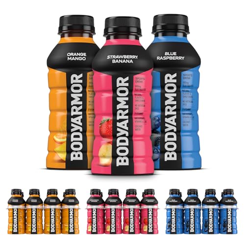 Image of BODYARMOR Sports Drink Variety Pack, Coconut Water Hydration, Natural Flavors w Vitamins, Potassium Packed Electrolytes For Athletes, Strawberry Banana, Blue Raspberry, Orange Mango, 12 Oz - 24 pack