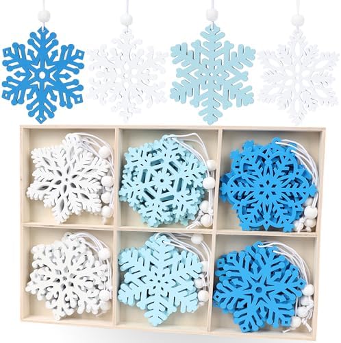 24Pcs Blue Snowflake Ornaments for Christmas Tree Decorations, 3i...