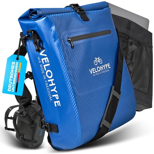 Velohype® 3in1 Fahrradtasche für Gepäckträger mit Rucksack Wasserdicht 25L I Gepäckträgertasche Reflektierend | mit Helmnetz | reißfestes Carbon-Hydroguard Material Velohype® 3in1 Fahrradtasche für Gepäckträger mit Rucksack Wasserdicht 25L I Gepäckträgertasche Reflektierend | mit Helmnetz | reißfestes Carbon-Hydroguard Material
