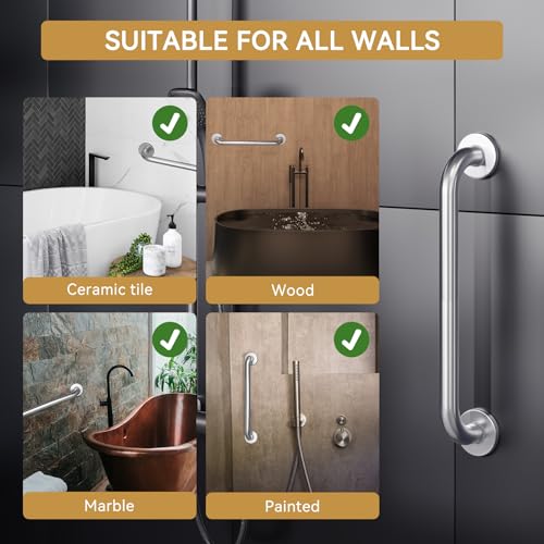 Image of AmazerBath Grab Bars for Shower 18 Inches, Shower Grab Bars for Senior Anti Slip, Safety Grab Bars for Bathtubs and Showers Stainless Steel, Thickened Bar Holds 500LBS, 18 inch Lx1.25 D, Brushed Nickel