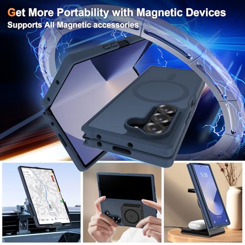 Image of ORETECH Magnetic Case Compatible with Samsung Galaxy Z Fold 6 Case, Translucent Back Non-Slip Hard PC Shockproof Bumper Protective Phone Case Cover for Samsung Z Fold 6 - Navy Blue