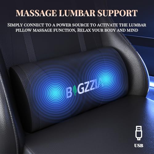 Racingreat Gaming Chair with Massage & Footrest | High-Back Ergonomic Chair | Adjustable Lumbar Support & Headrest for Office & Home (Black) - Image 5
