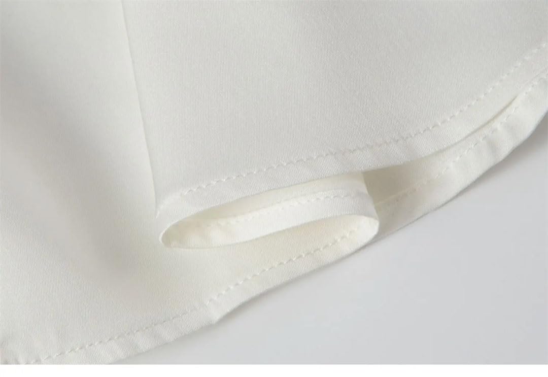Blusa formal de seda satinada para mujer, manga larga, cuello alto