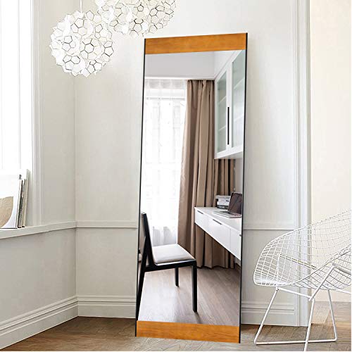 Neutype 65"X22" Full Length Mirror Standing Hanging Or Leaning Against Wall, Large Rectangle Bedroom Mirror Floor Mirror Dressing Mirror, Metal Frame Wall-Mounted Mirror With Pine Wood Veneers #TOP2