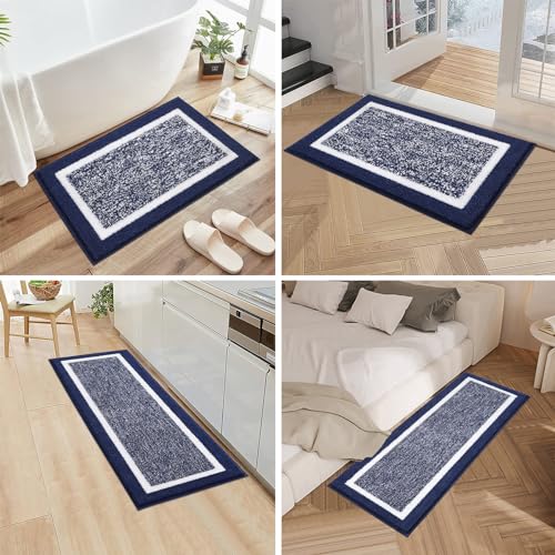 Pauwer Bathroom Sets, Non Slip Bath Mats, Absorbent Shower Rugs for Bathroom Floor, Tub and Shower, Navy
