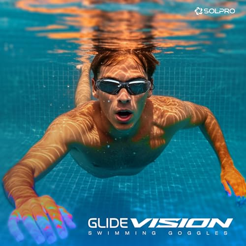 Image of Solpro Glide Vision Unisex Adult Swimming Goggles for Women,Men,Boys,Girls,Teenagers,Athletes,Swimmers|2 in 1 with Built In Earplugs for Training,Competition in Pool,Beach,Water Sport,Activties