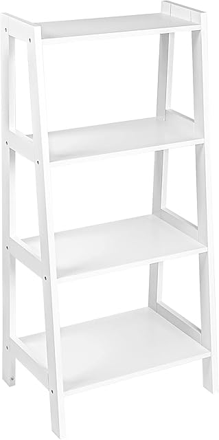iTrend 4 Tier Ladder Shelf - Indoor and Outdoor Ladder Shelf - Free Standing Shelf - Home Shelf Storage Unit - 4 Tier Wooden Ladder Shelf - Multifunctional Display for Home, Office, Garden (White)