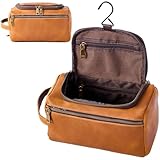 EURYNOME Leather Unisex Toiletry Bag Travel, Genuine Leather Shaving Dopp Kit -Mens Toiletry Bag With Hook -Makeup Cosmetic Organizer Kit - Men Travel Toiletries Bag Groomsmen Gift