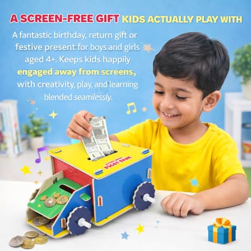 Image of Butterfly EduFields DIY Truck Piggy Bank for Kids 4-8 Years | Car Theme Money Saving Box for Boys & Girls | 50+ Snap-Fit Parts STEM DIY Toy | Kids Gullak & Kiddy Bank Birthday Return Gift