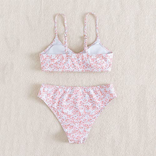 Girls 2 Piece Swimsuit Floral Print High Waist Bikini Sets Padded Sport Bathing Suits Beach Swimwear for Teen Kids3
