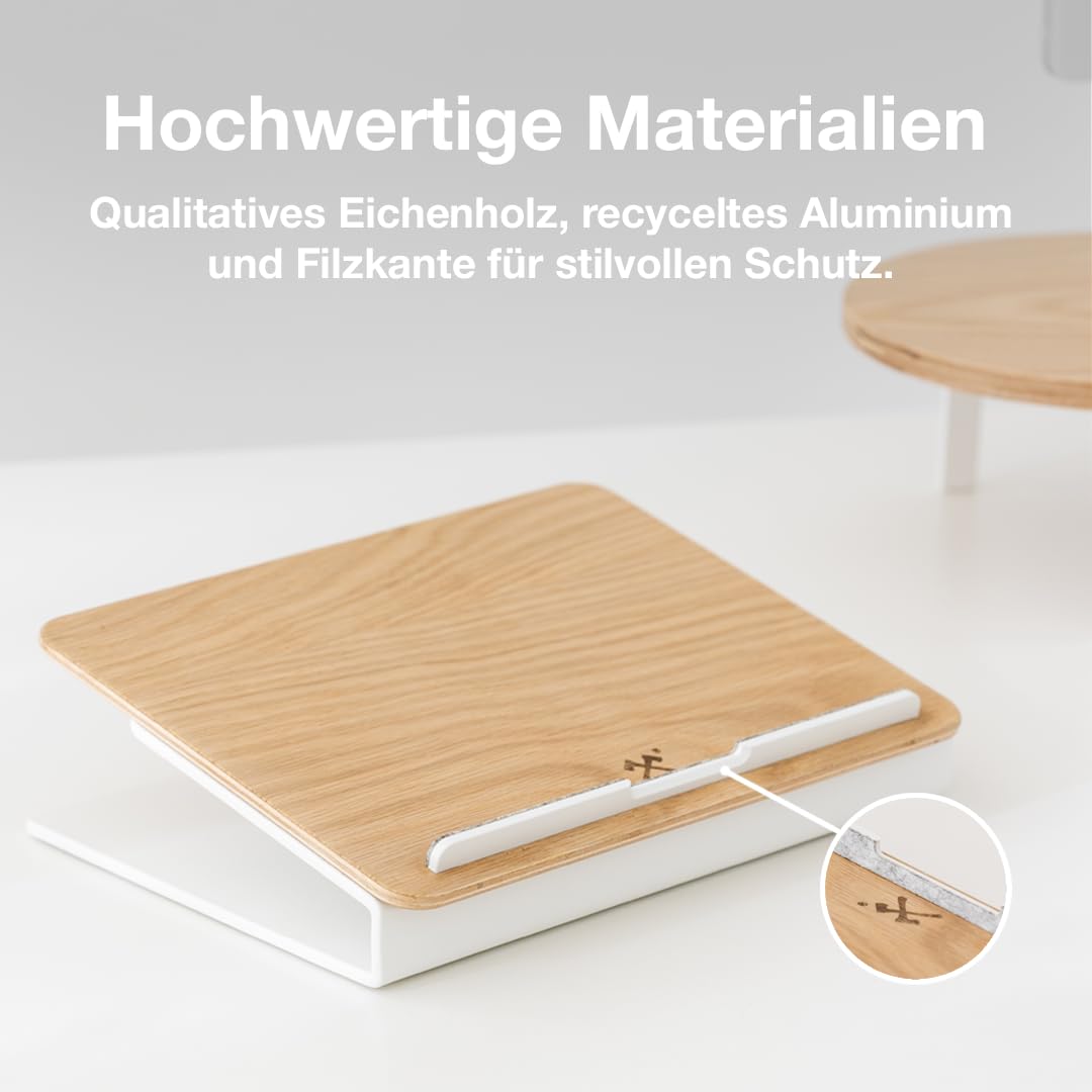 Woodcessories - Laptop Ständer Holz kompatibel für 10" - 16" MacBook Ständer, ergonomische Laptop Halterung aus Eichen Holz