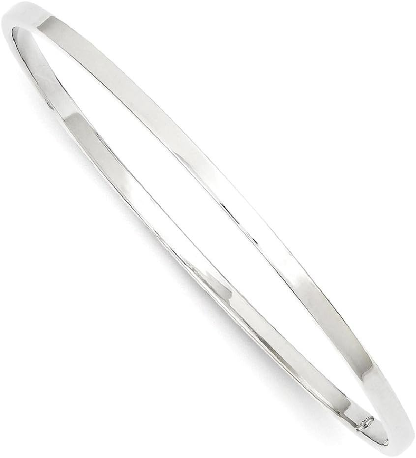 IceCarats 14K Solid White Gold 3mm Square Tube Slip On Bangle Bracelet