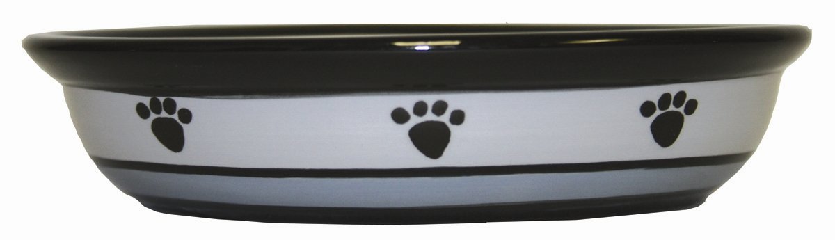 PetRageous 44247 Oval Metro Paws Stoneware Cat Bowl 6.25-Inch Wide and 1.5-Inch Tall Saucer with 1-Cup Capacity and Dishwasher and Microwave Safe for Small Dogs and Cats, Multi-Colored, Black (Pack of 2)