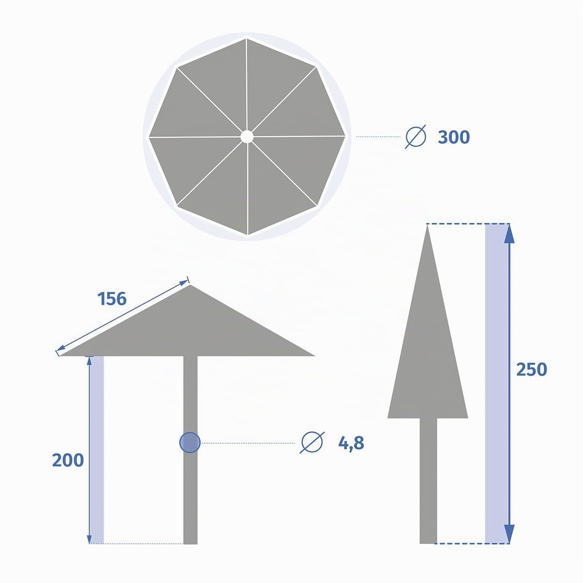 Hespéride - Parasol Droit Rond Loompa - 3m - Protection UV, Toile Amovible Déperlante et Inclinable - Structure Acier Traité Antirouille