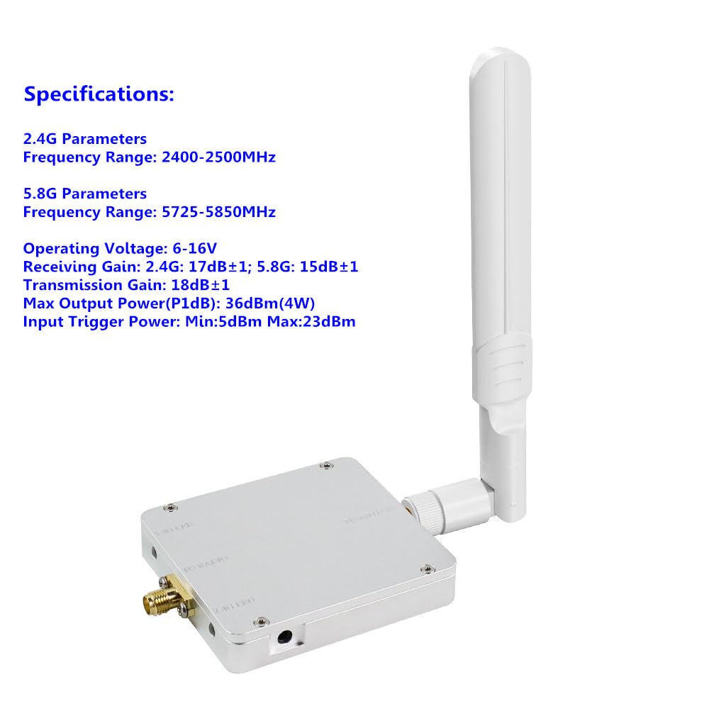 EP-AB015 Amplificatore di segnale wireless RC 2,4 GHz e 5,8 GHz Dual Band 4000 mW 36 dBm Amplificatore di segnale WiFi Amplificatore di segnale wireless per drone, UAV, telecamera IP