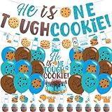 Milk and Cookies Boys First Birthday Party Decor, He Is One Tough Cookies Banner Cake Cupcake Topper Balloons for Milk and Cookies 1st Birthday Cookies Monster Sweet One Party