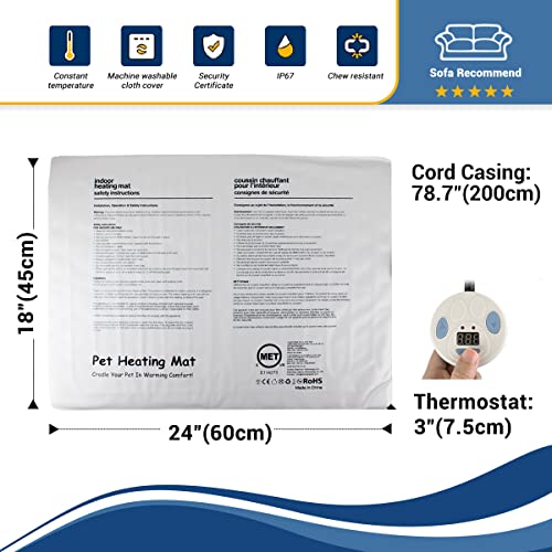 Namsan Heizkissen für Hunde Katze mit wasserdichte Abdeckung Einstellbar Temperaturregler 50cm x 50cm(Blau)