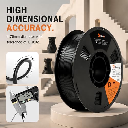 Image of LOVOON PLA Filament 1.75mm, 3D Printer Filament Dimensional Accuracy + /- 0.02mm, Neatly Wound 3D Printing Filament, Fit Most FDM 3D Printers, 1KG Spool(2.2lbs), Black