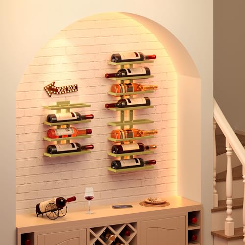 Image of Hoctieon 3-Set 8 Tier Wall Mount Wine Rack (24 Tiers), Wall Racks for Wine Bottles Display and Storage, Hanging Bottle Organizer for Living Room, Dining Room, Wine Cellar, Bar, Quartz Green