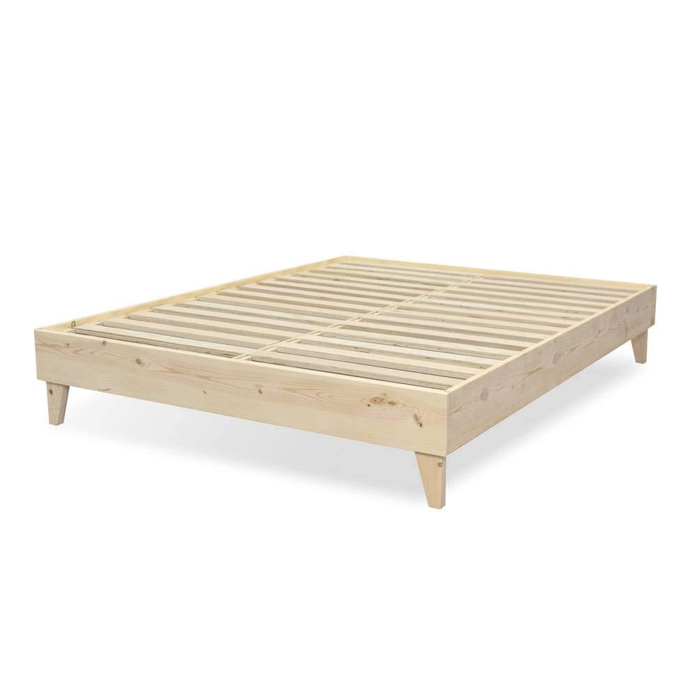 eLuxurySupply Wood Bed Frame - 100% North American Pine - Solid Mattress Platform Foundation w/Pressed Pine Slats - Easy Assembly - Queen