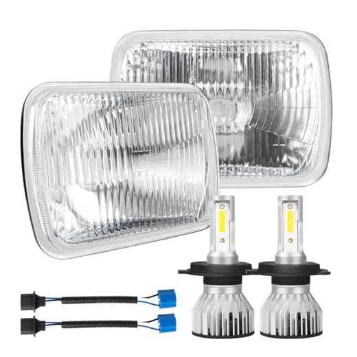 IHNZCB 7X6 Inch H6054 Glass Square Headlight Housing + H4/9003 High Low Beam Bulbs for Cars,Truck and Van,Halogen Sealed High Low Dual Beam,OEM Style Original Classic Look Conversion Assembly Pair Kit