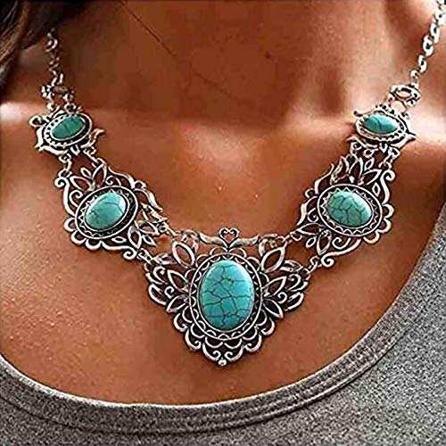 Simsly Baroque Turquoise Necklace Silver Necklaces Chain And Earring Set For Women And Girls #TOP3
