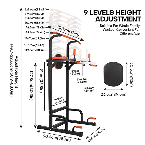 Panana Adjustable Power Tower Dip Station, Heavy Duty Freestanding Pull Up Bar Station for Home Gym, Height Width Adjustable Strength Training Equipment - Image 6