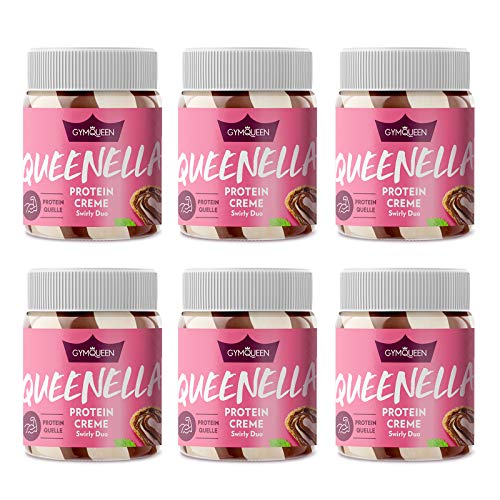 GYMQUEEN Queenella 6x250g, Protein Creme mit 21,5% Eiweiß, Ohne Zuckerzusatz, Haselnusscreme mit weißer Schokolade, Brot-Aufstrich angereichert mit bestem Whey Protein, Swirly Duo Cover