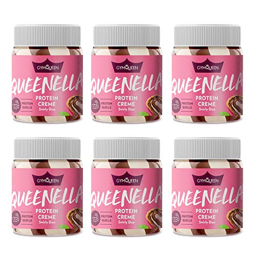 GYMQUEEN Queenella 6x250g, Protein Creme mit 21,5% Eiweiß, Ohne Zuckerzusatz, Haselnusscreme mit weißer Schokolade, Brot-Aufstrich angereichert mit bestem Whey Protein, Swirly Duo